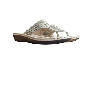 White Mountain Womens‎ Camila White Wedge Sandals 10 Medium 0702 Rhinestone
